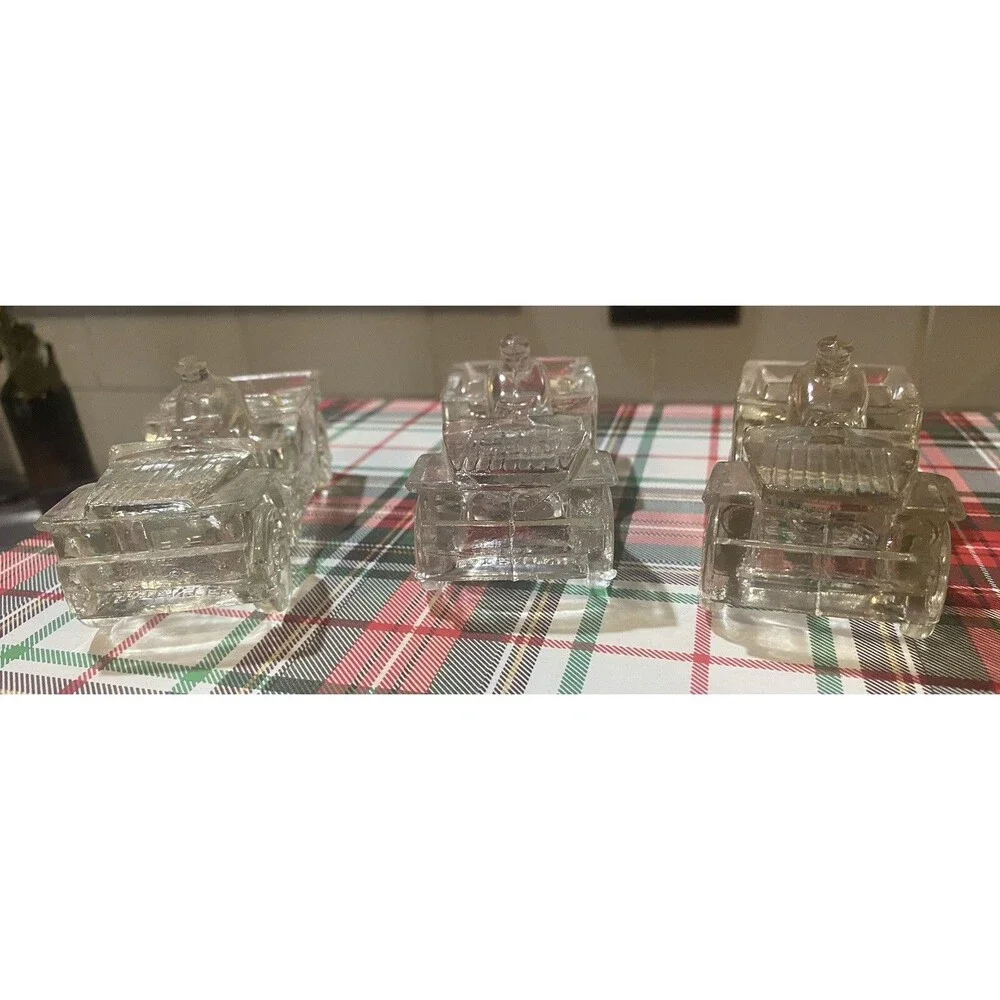 3 Vintage Willy's Jeep Car Glass Candy Container Automobile